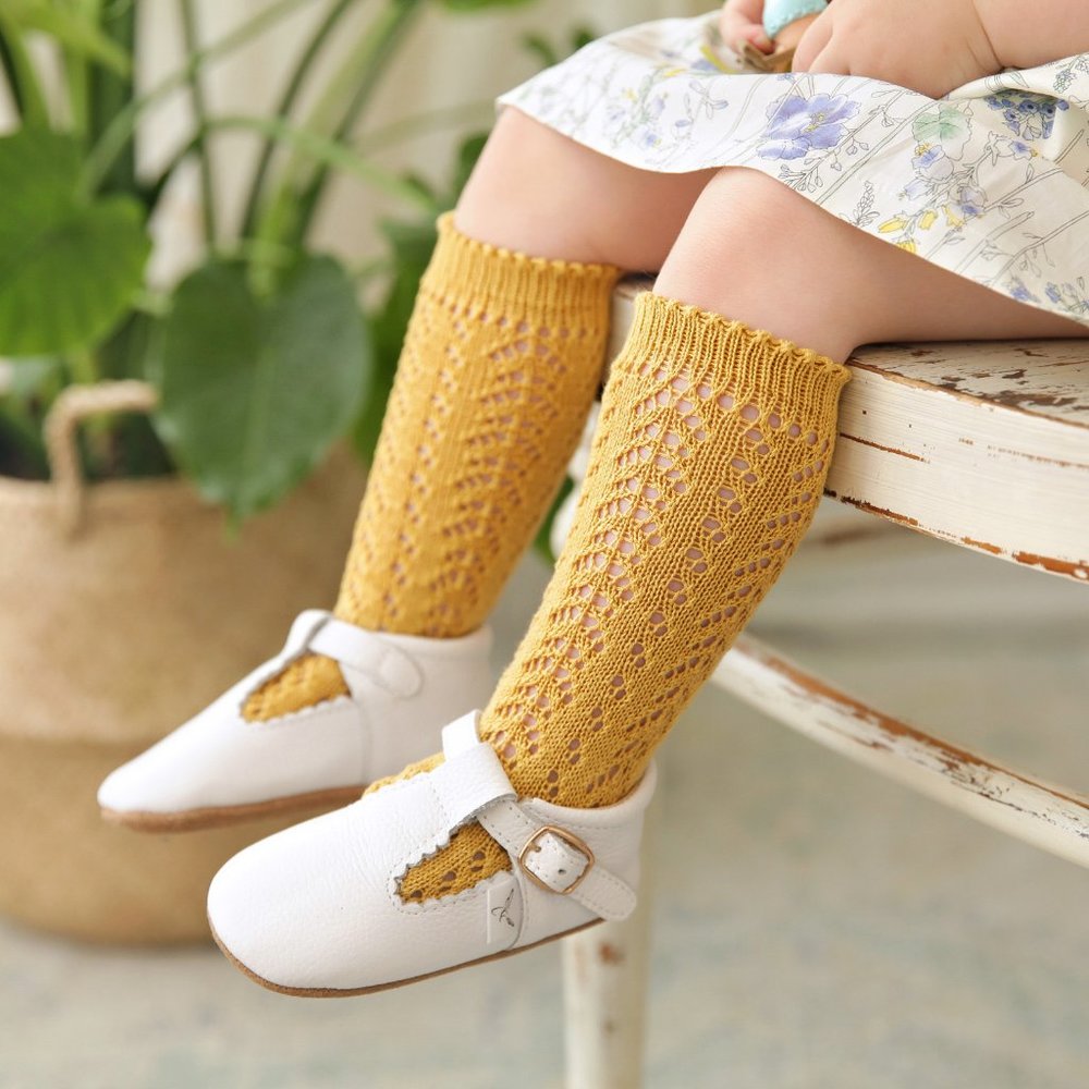 Condor Crochet Kids Knee High Socks Size 2, Color 629 Mustard Yellow